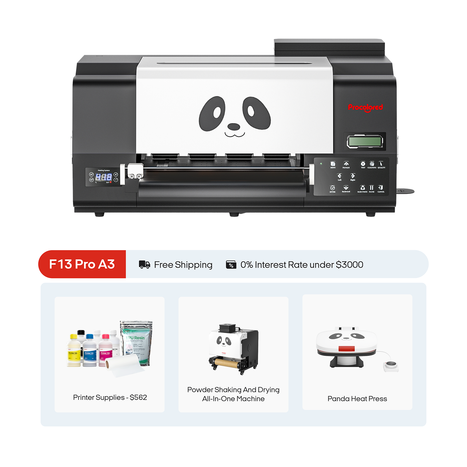 Procolored F13 Pro Panda DTF Drucker 13" A3 Dual XP600 & Ultimate Bundle