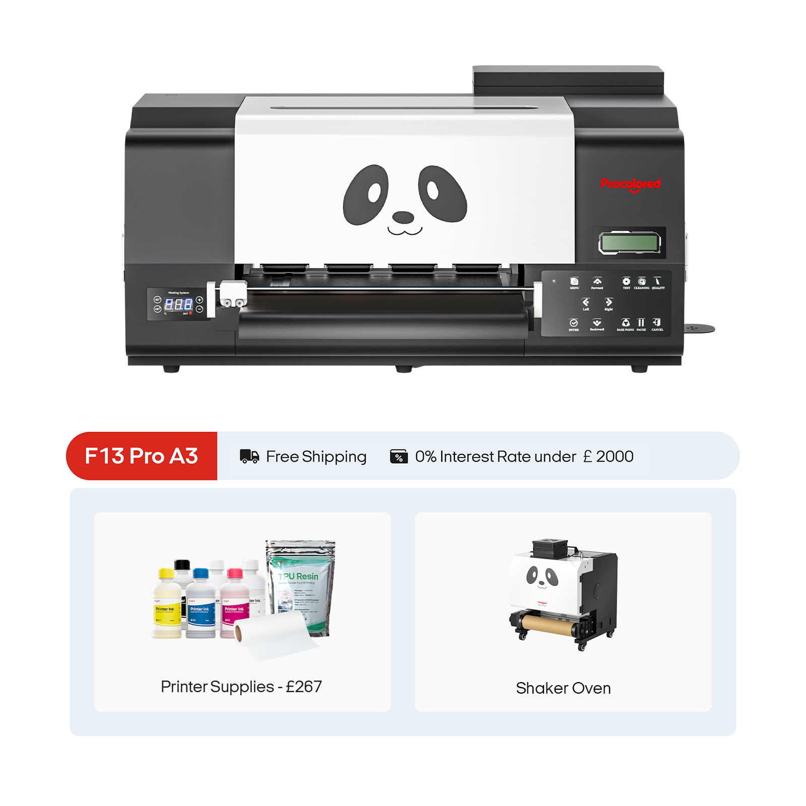 Procolored F13 Pro Panda DTF Drucker 13" A3 Dual XP600 & DTF Shaker Bundle